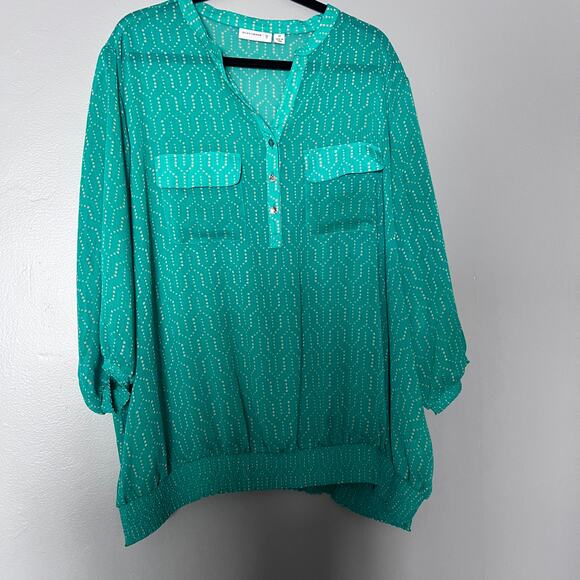 Susan Graver Womens Blouse 3X workwear green sheer 3/4 sleeve top Casual - Picture 1 of 7
